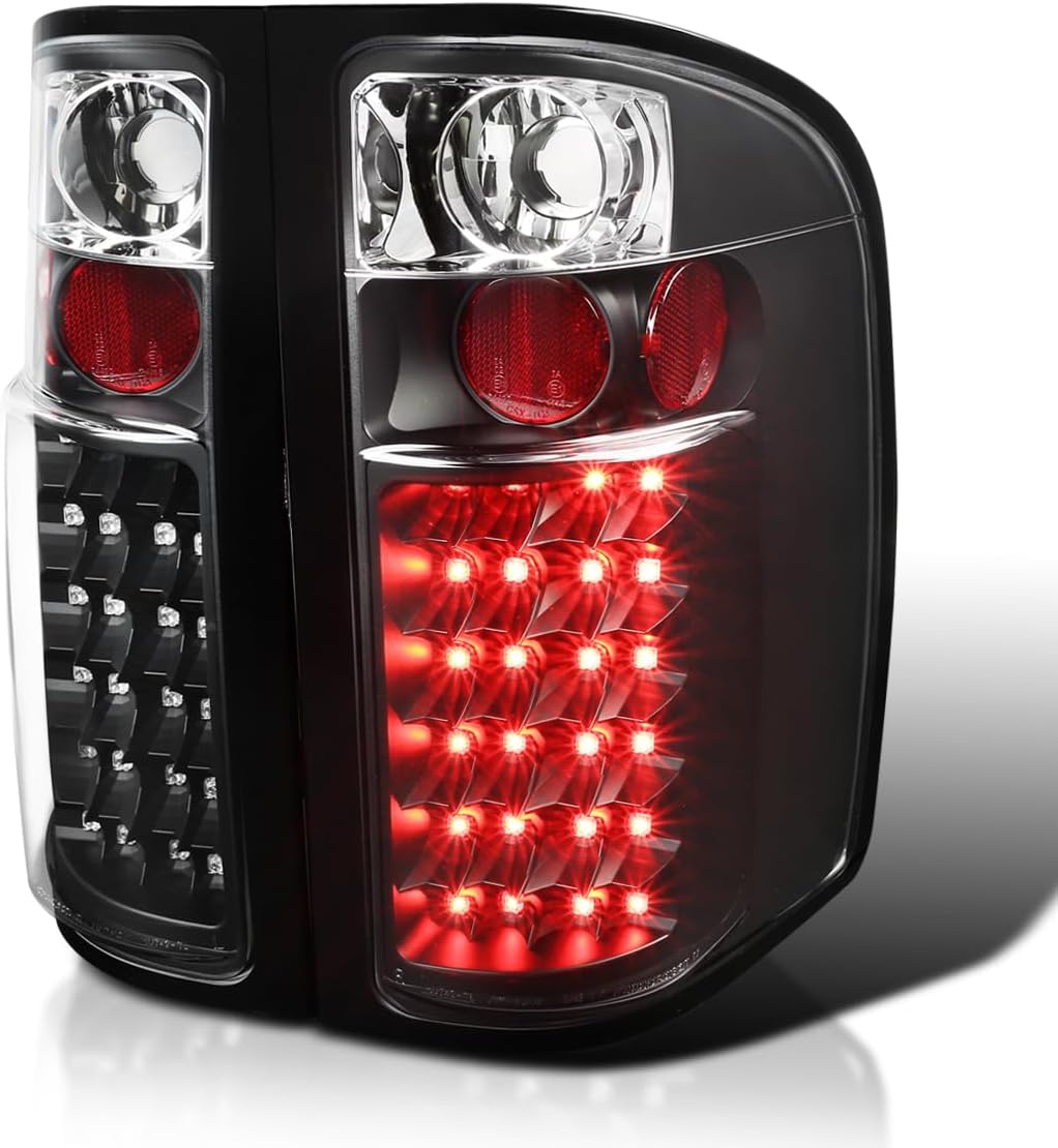 SPEC-D TUNING Black LED Tail Lights Compatible with 2007-2013 Chevy Silverado 1500/2500HD/3500HD, Left + Right Pair Assembly