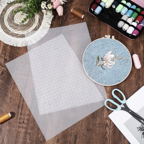 Image of 30 Pack Plastic Canvas Sheets 7 Count Plastic Mesh Canvas Sheets 10.5 x 13.5 Inch Cross Stitch Needlepoint Mesh Grid Sheet for Embroidery, Acrylic Yarn Crafting, Knit and Crochet Projects