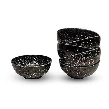 Ceramic Melamine Serving Bowl Set for Dinner,Rice Bowl, Black Katori Set | Matte Finish | Stoneware | Ceramic Bowls Set| Dessert Bowl Set (5pc Set of Bowl)