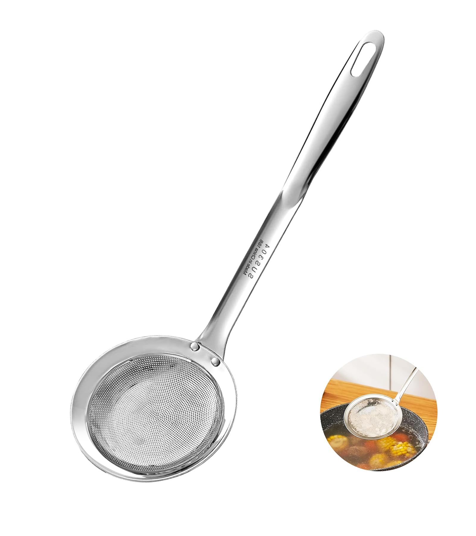 Ugotit 304 Stainless Steel Skimmer Spoon, Strainer Ladle,One-Piece Perforated Skimmer Ladle, Strainer Spoon,for Kitchen, Hot Pot, Soup, Frying, Dishwasher Safe