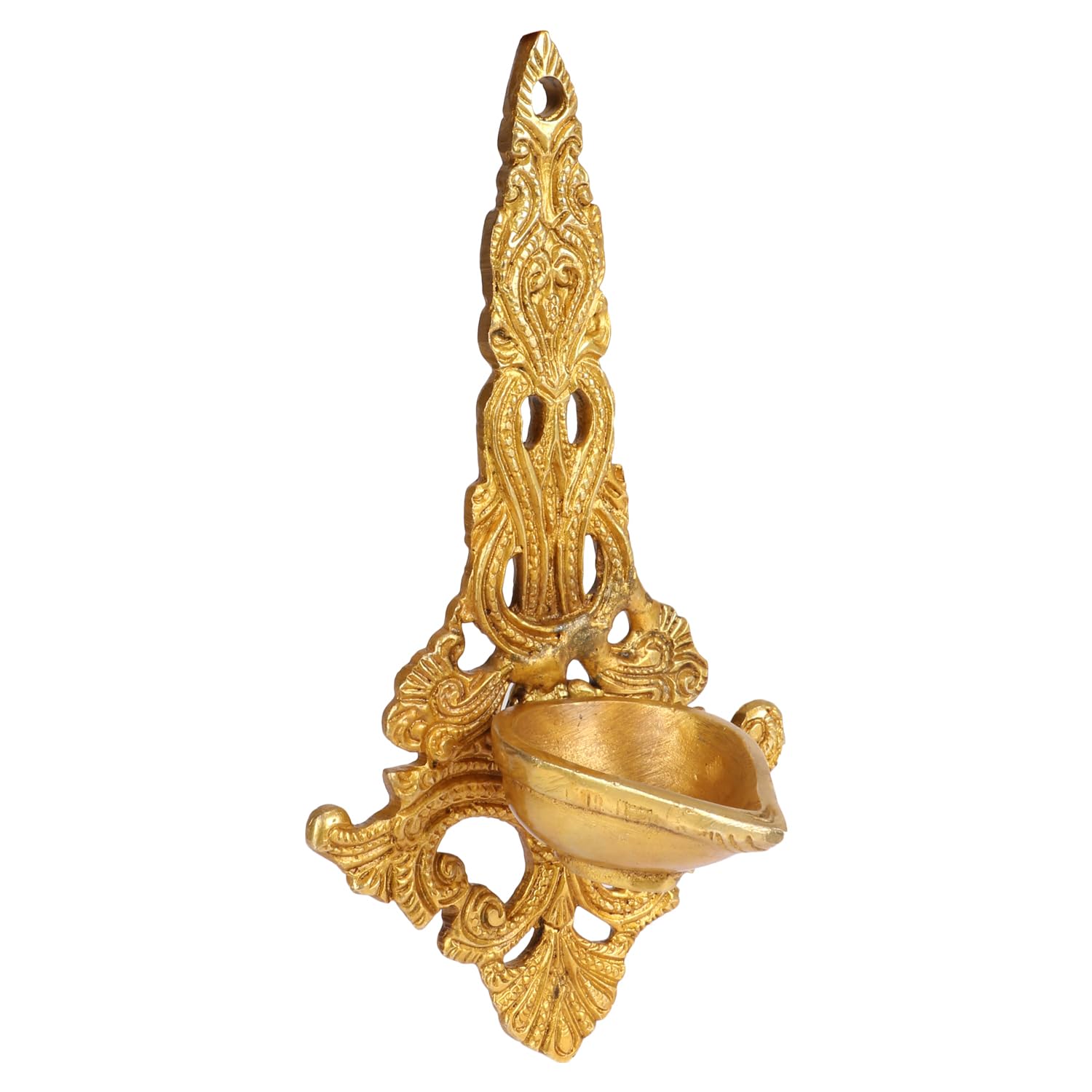 Kartique Brass Wall Hanging Diya for Home Temple | Traditional Oil Lamp for Pooja Room | Decorative Wall Mounted Deepak | Handcrafted Deepam for Vastu in Gold Color Height 7.5 Inch