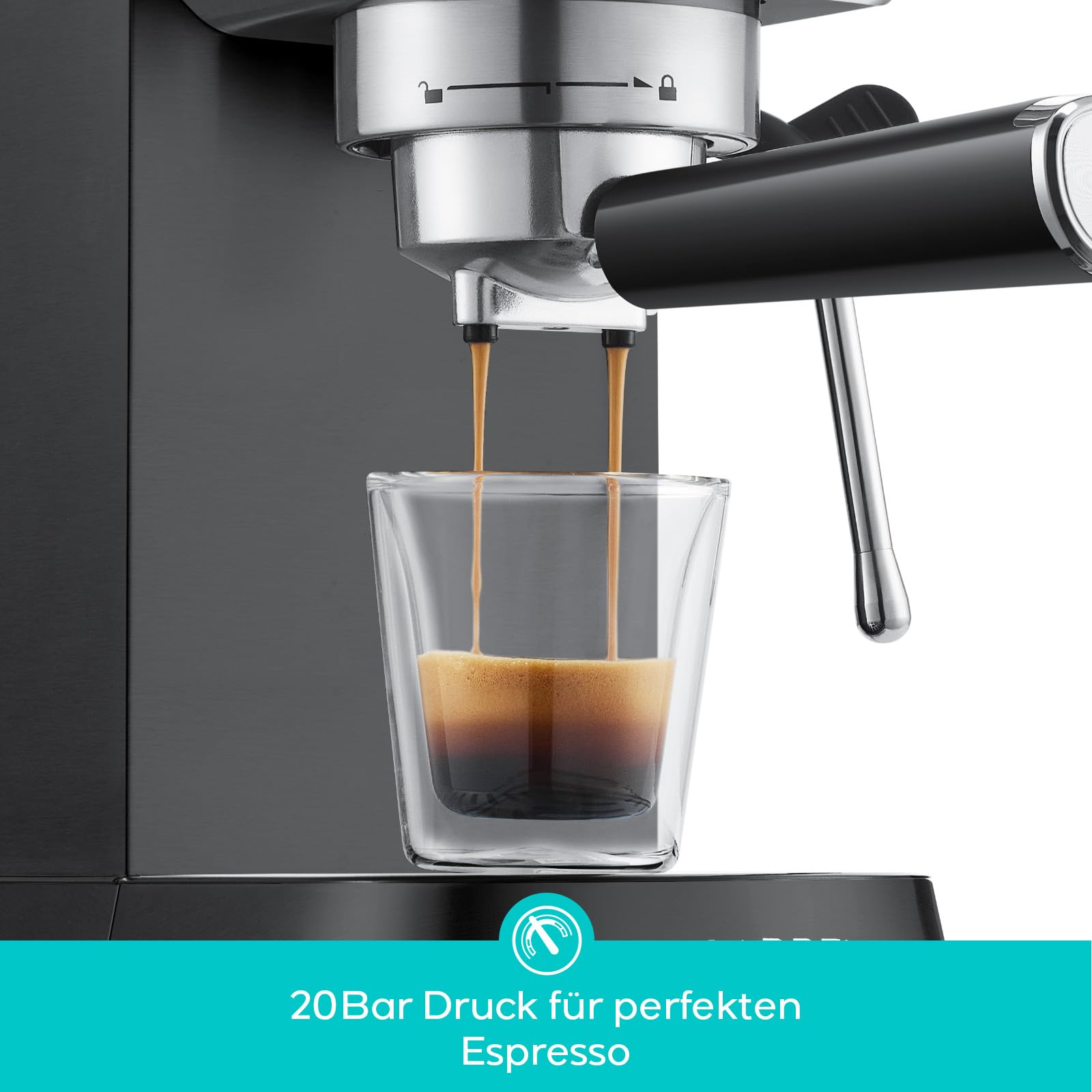 CASABREWS Espresso Siebträgermaschine 20 Bar, Edelstahl-Espressomaschine mit professionellem Milchaufschäumer, Klein Kaffeemaschine Espresso für Cappuccino, Latte & Macchiato, 1L Wassertank, Schwarz