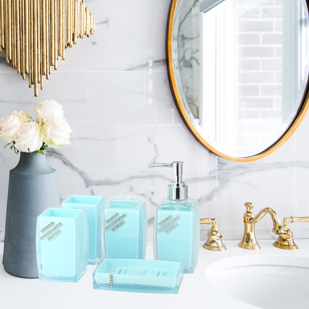 Set Bagno 5 Pezzi In Acrilico Violà - Dispenser, Portaspazzolino, 2 Tazze E Portasapone - Foto 3