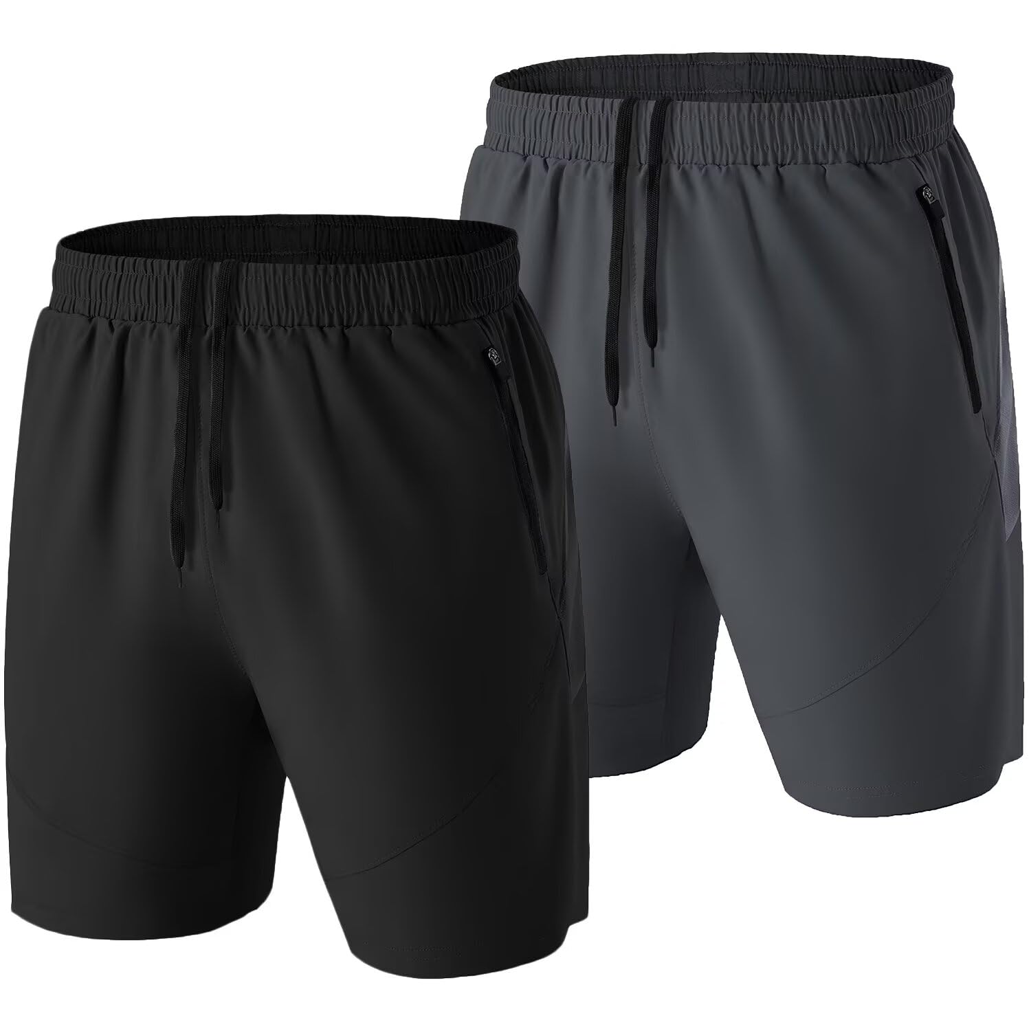 HMIYA Herren Sport Shorts Kurze Hose Schnell Trocknend Sporthose Leicht mit Reißverschlusstasche(Schwarz/Dunkelgrau,EU-L/US-M)