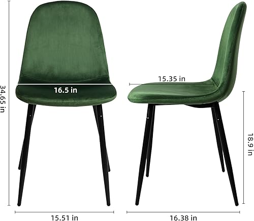 Miniatura 3 de CangLong Sillas modernas de terciopelo con patas de metal para sala, dormitorio, restaurante, comedor, juego de 2, verde oscuro