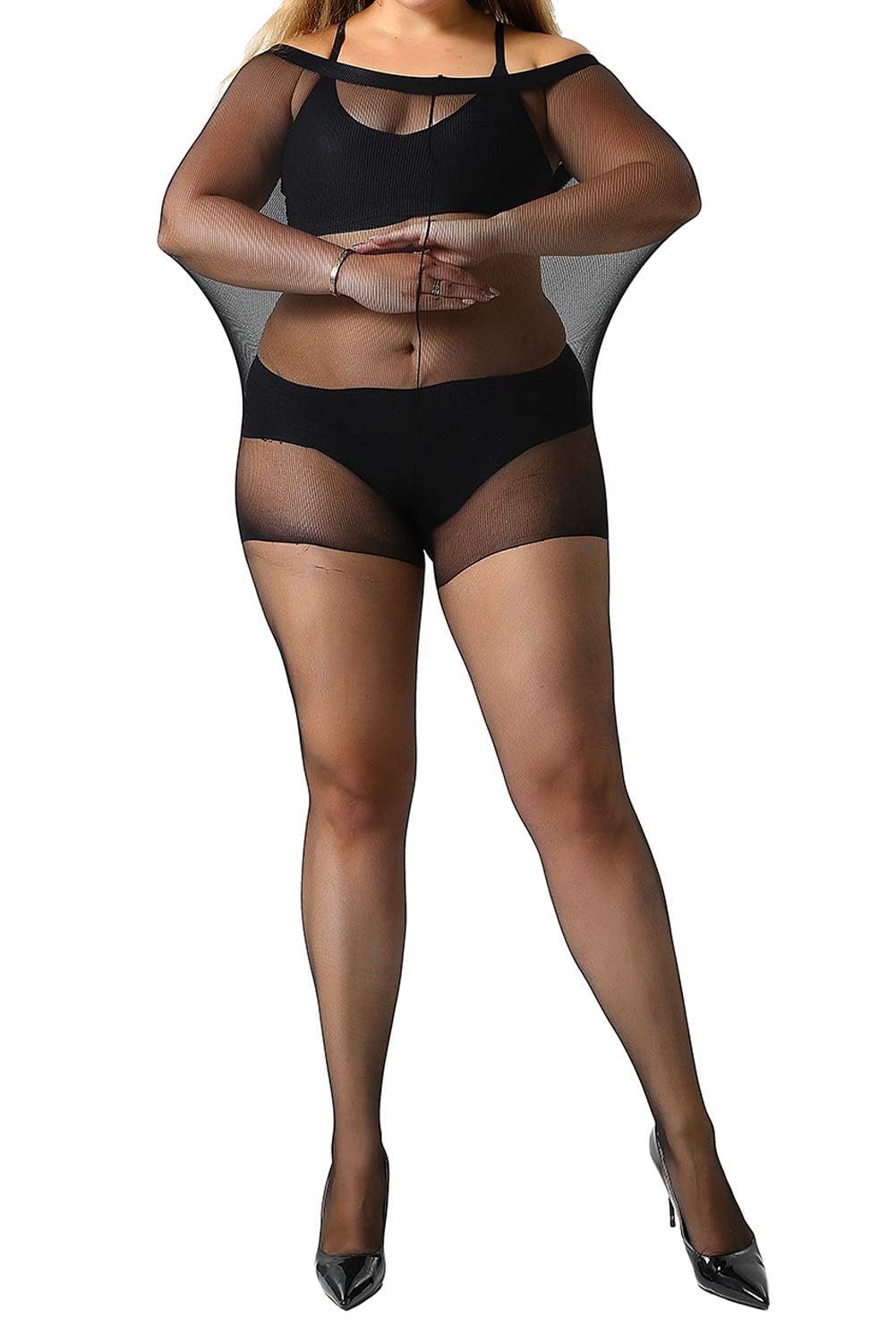 MANZI Women's 2 Pairs Plus Size Control Top Tights Ultra-Soft Panty Hose