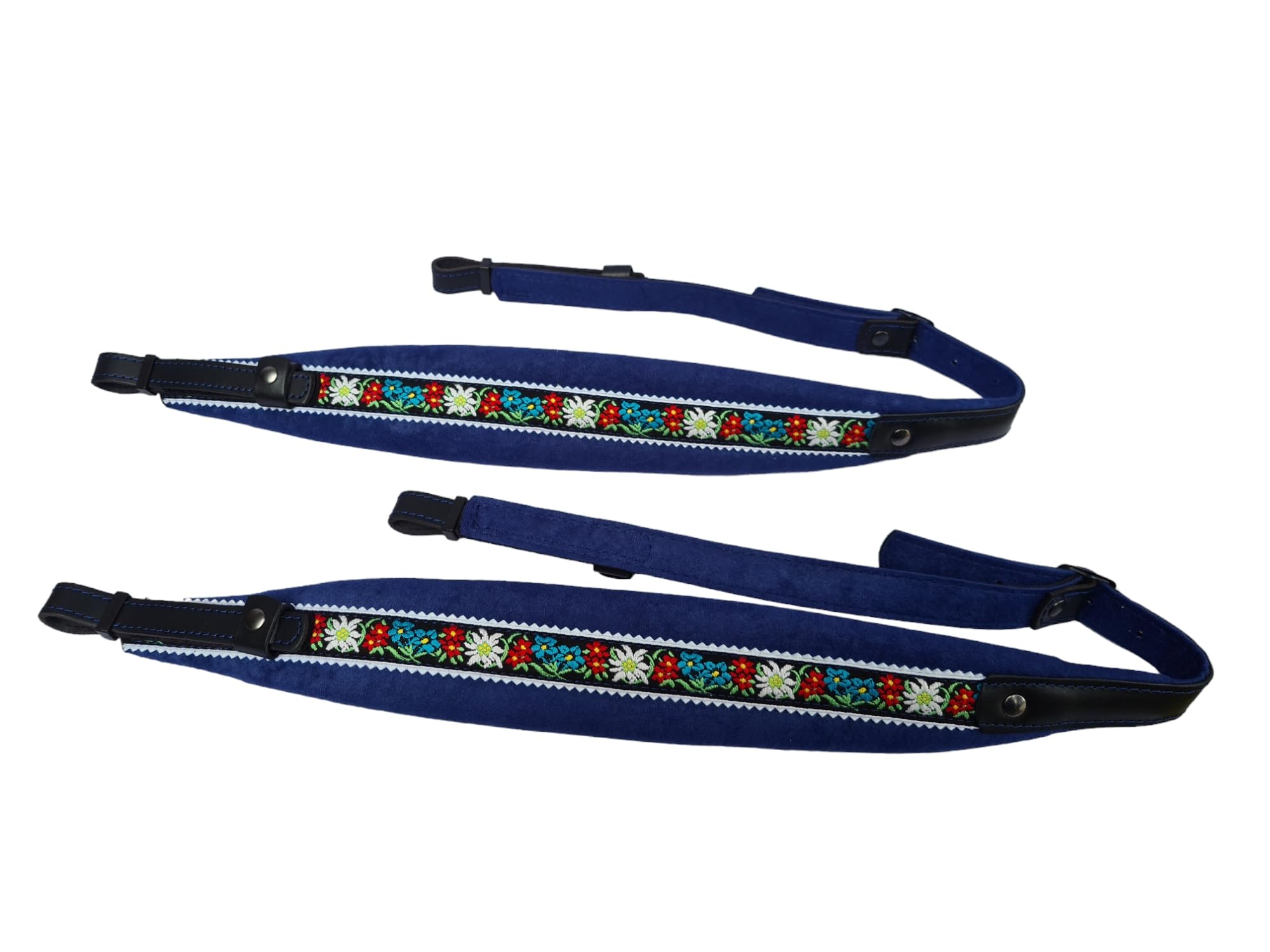 Generisch Steirische Harmonika Riemen Profi – Edelweiss Blau – gepolsterte, verstellbare Trageriemen für Erwachsene – bequeme Schultergurte – hochwertiges Zubehör für Harmonikaspieler & Volksmusik