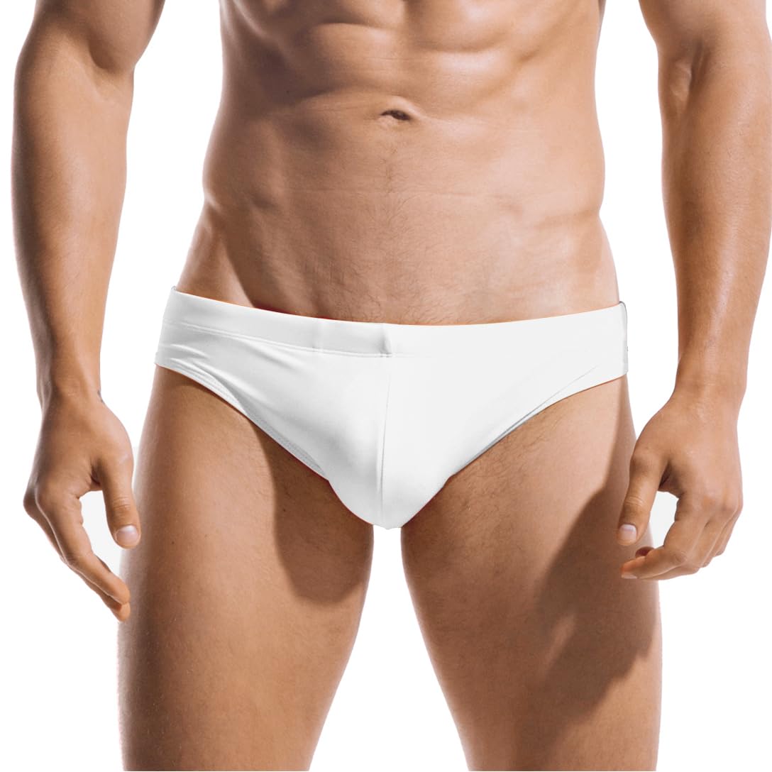 Photo 1 of AIMPACT Men's Solid Swim Briefs with Drawstring - White