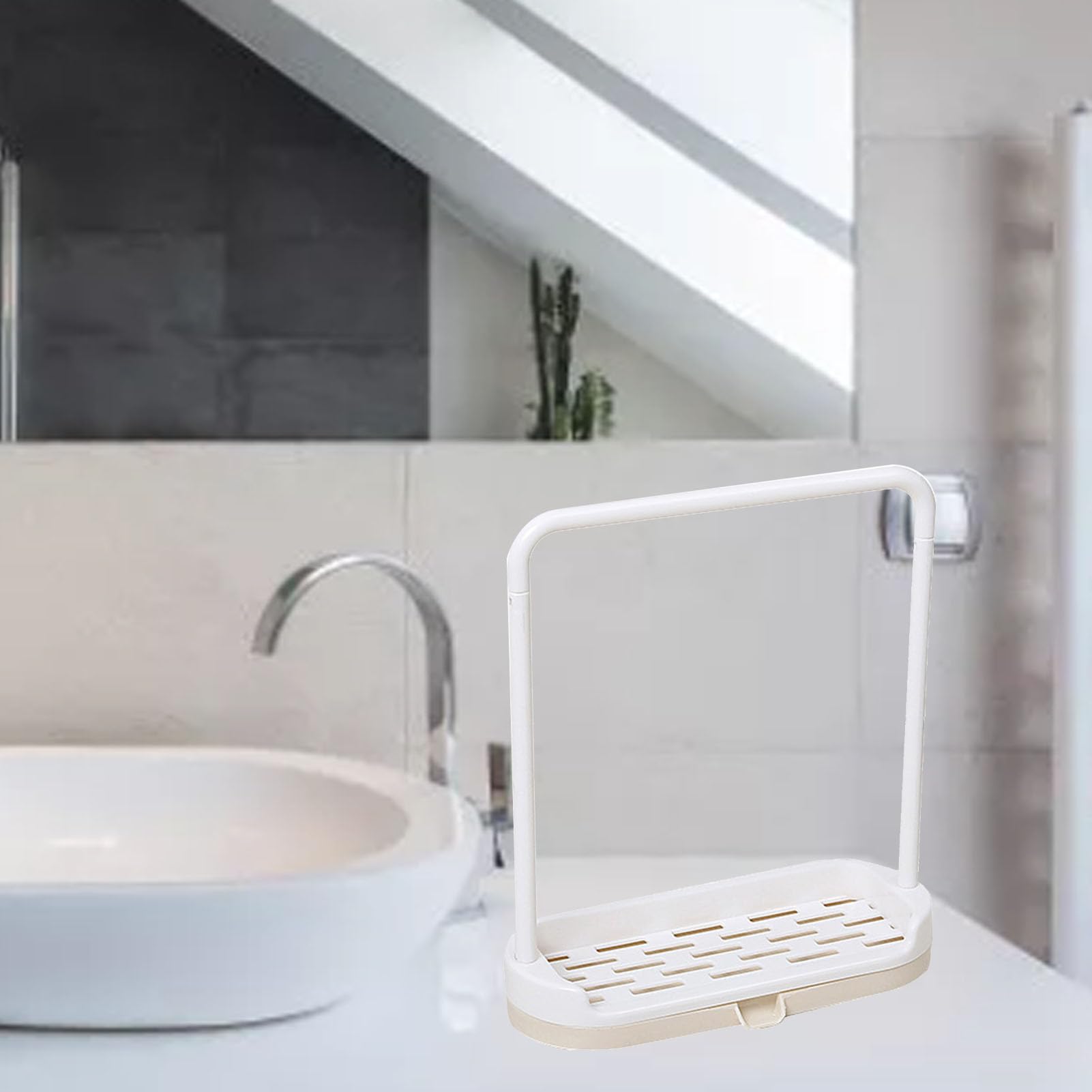 Jelquix Kitchen Sink Sponge Holder Convenient Multifunctional Dishcloth Drying Rack for Kitchen Compact Design for Space Saving (Beige)