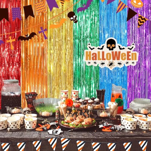 Image of Rainbow Fringe Curtain Party Streamers 4Pack 3.3 x 8.3 Ft Foil Fringe Backdrop Curtains for Birthday Wedding Bridal Baby Shower Holiday Tinsel Streamers Rainbow Party Decorations Door Streamer