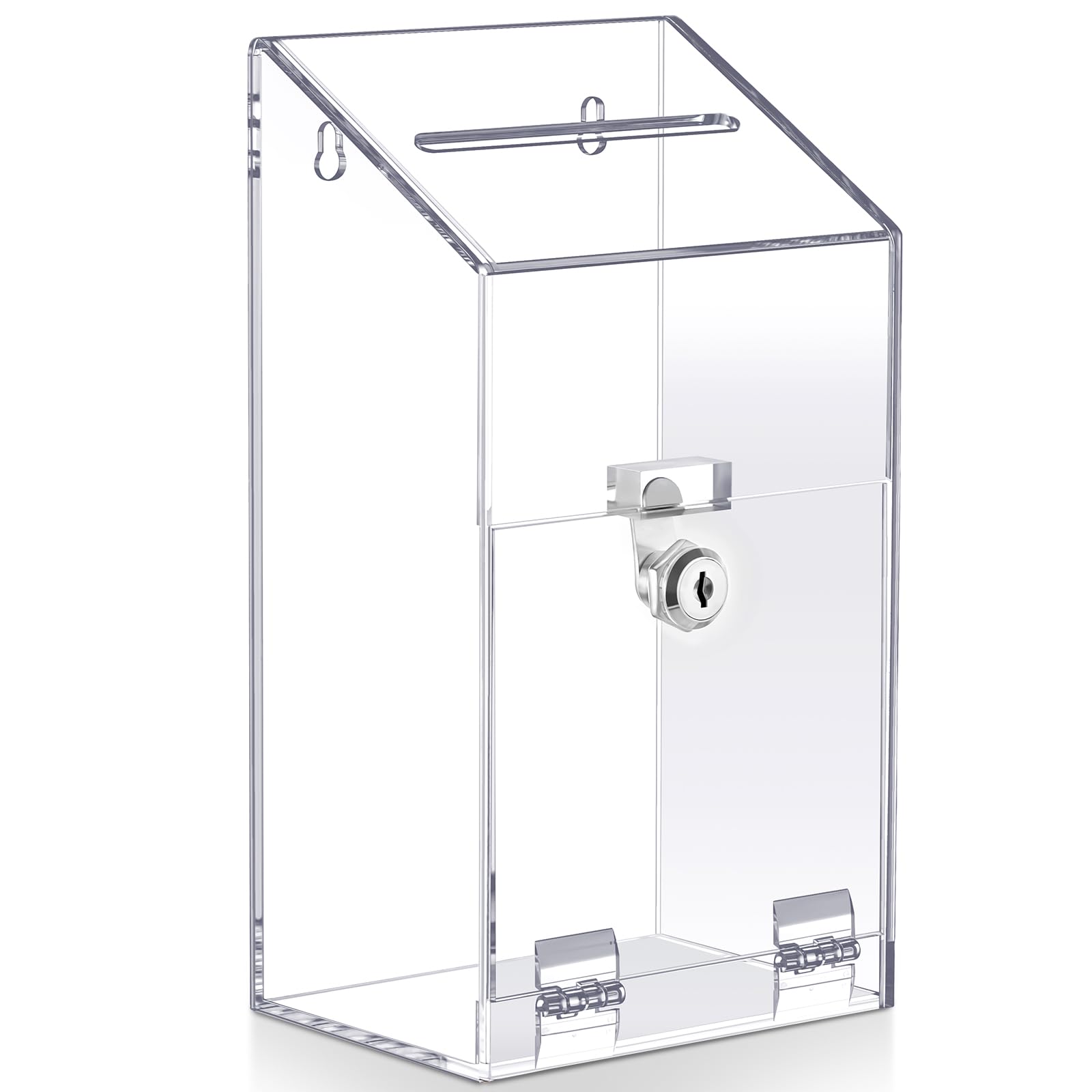Juexica Acrylic Donation Box 10.2" x 5.6" x 4" Suggestion Raffle Box Tip Jar with Lock and Slot Wall Mount Safe Key Drop Ballot Fundraising for Home