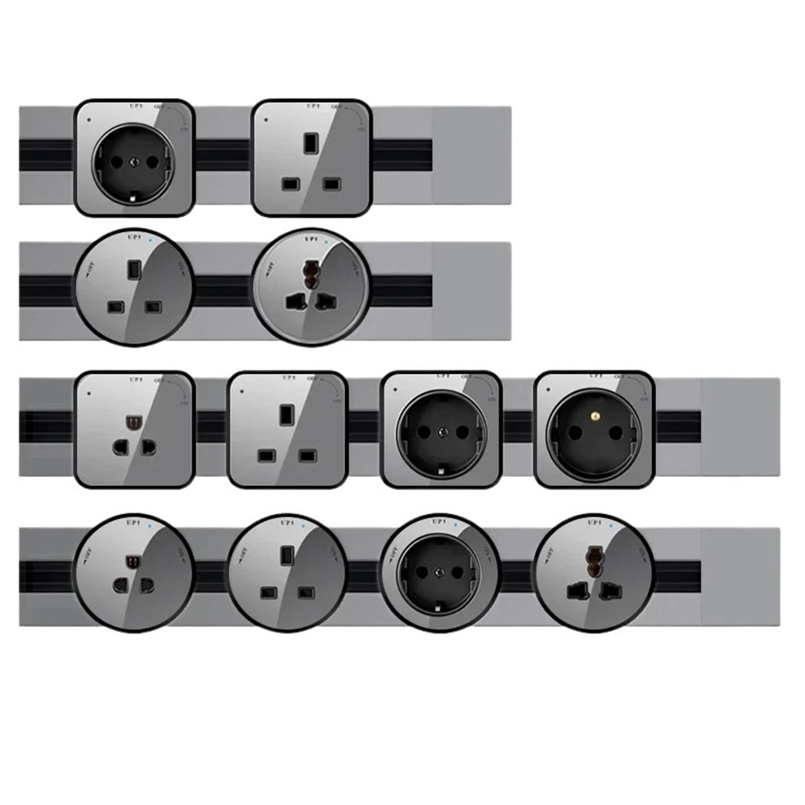 40/60/80/100CM Hidden Electric Extension Socket Double Usb Power Plug Adapter Track Removable Slide Rail Outlets(SILVER,ROUND_UNIVERSAL_80CM-T)