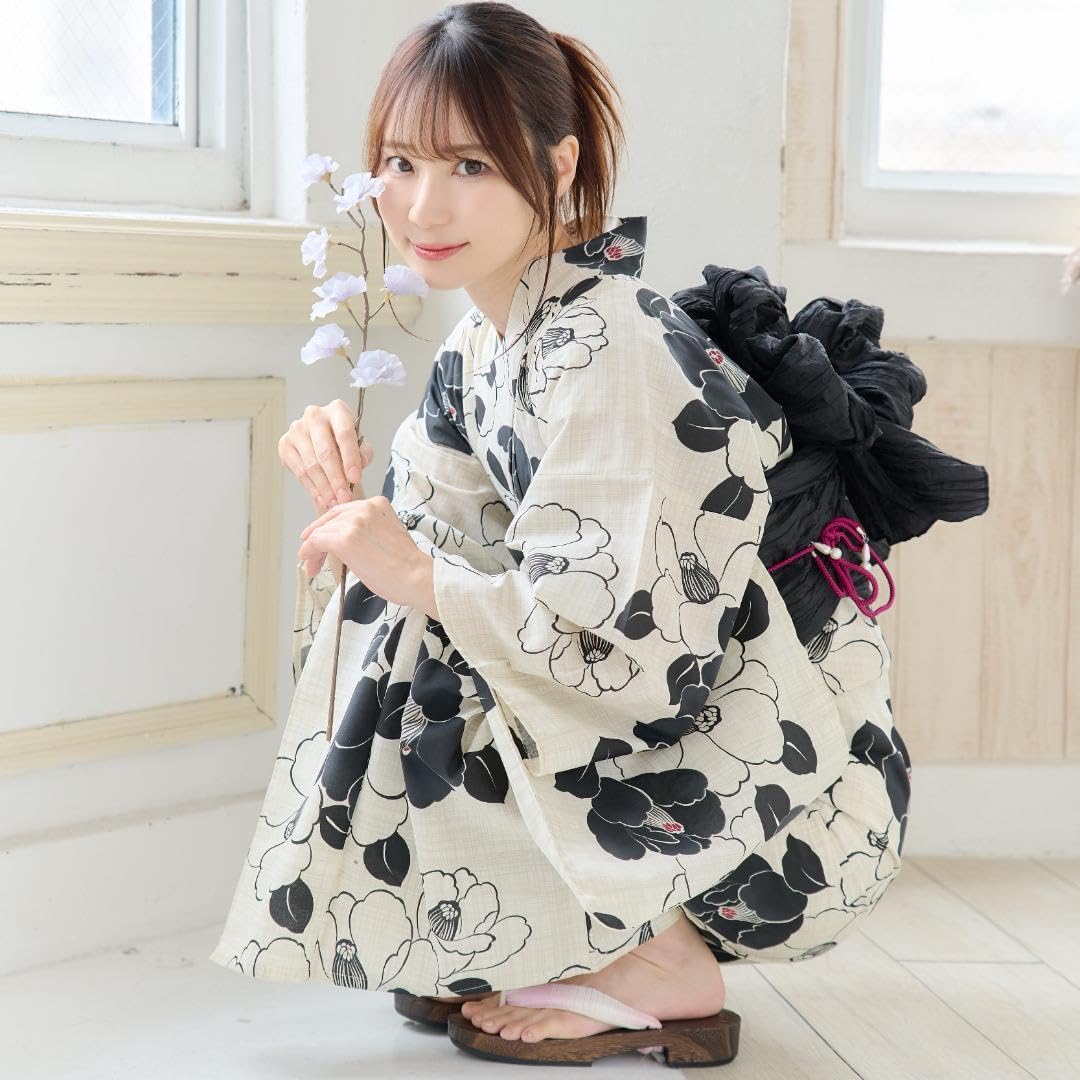 Amazon.co.jp: 浴衣 セット 浴衣セット ゆかた 大人 レディース 白 黒  