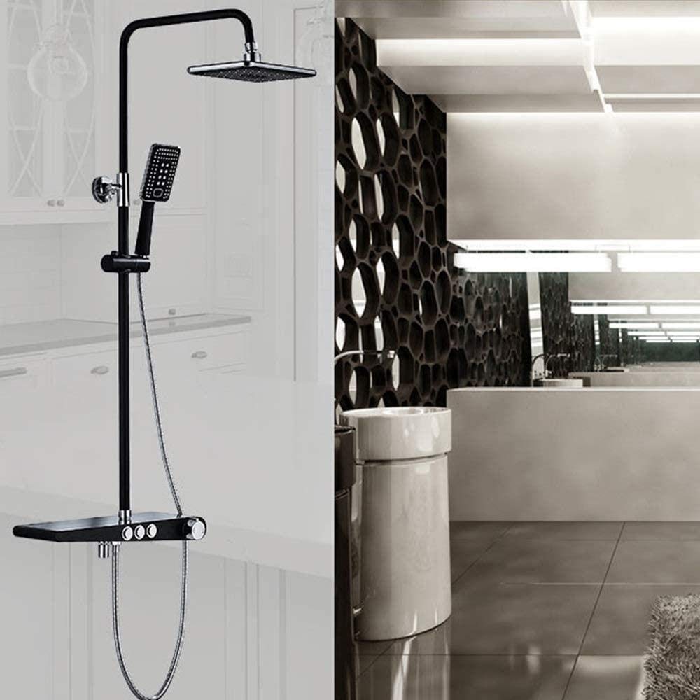 Ensemble de douche en cuivre massif noir mat et son grand pommeau carré haute pression