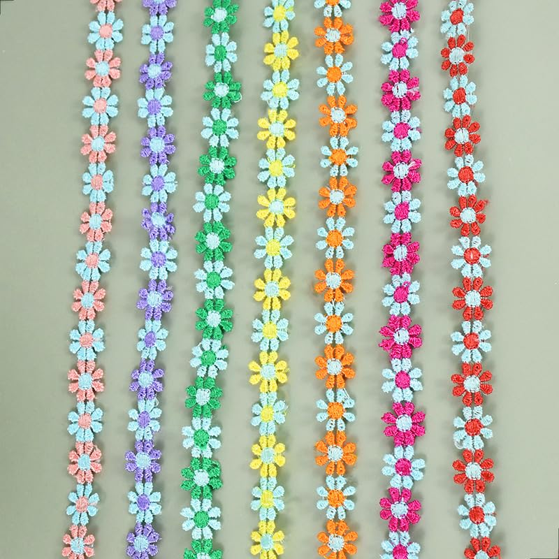 Ruban De Dentelle Brodé En Forme De Marguerite - 7 M - Pour Décoration De Mariage, Couture, Couture, Vêtements Et Broderie (1,2 Cm - Coloré
