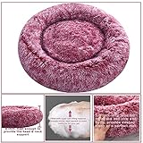 Comlax Beruhigende Donut Hundebetten Großer, Rundes Kissen mit abnehmbarem waschbarem Bezug, Anti-Angst-Kunstfell-Kuscheltier, Flauschiges, bequemes, pelziges Haustierbett (70cm, Rosa)