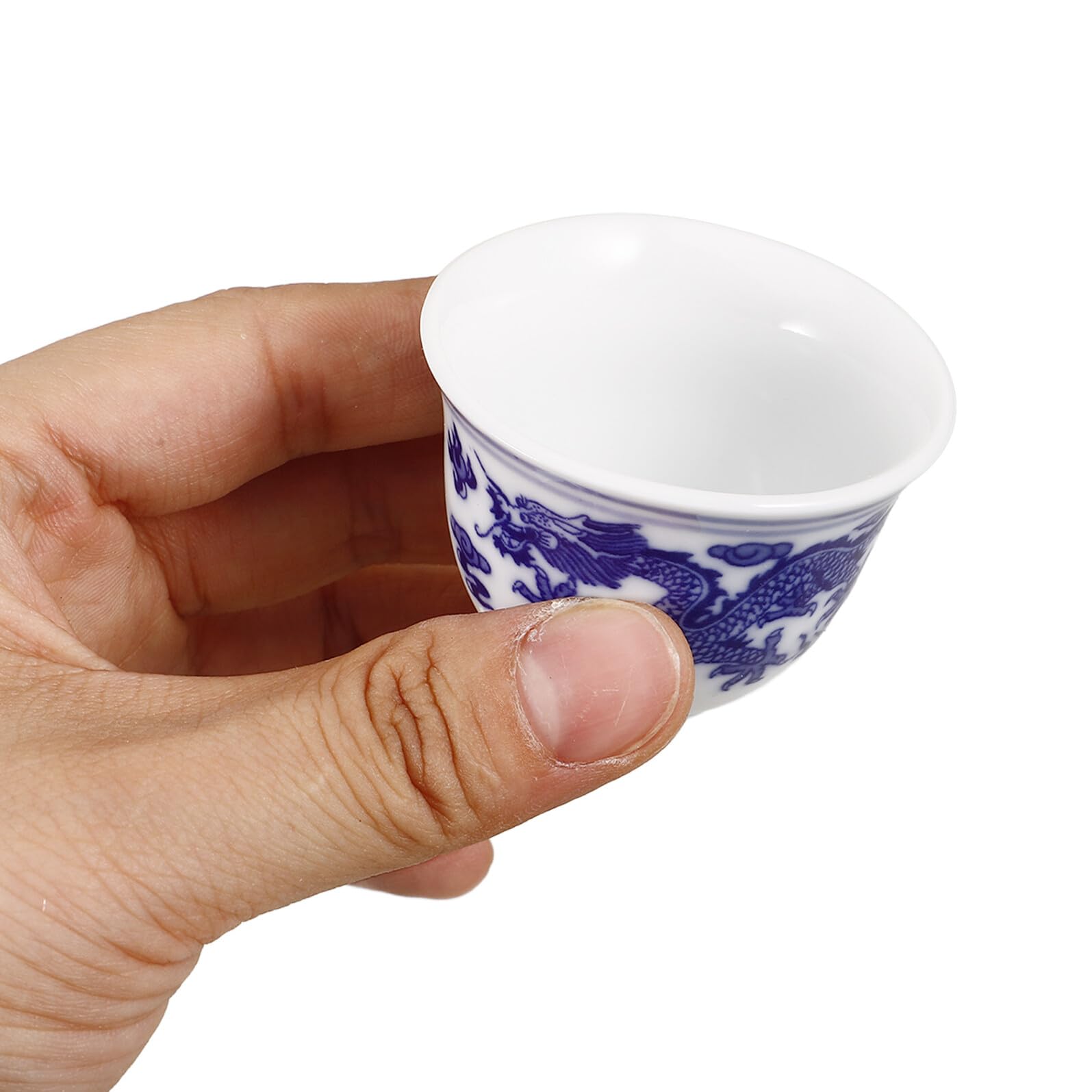 COLLBATH Porzellan Tasse 4 Stück Traditionell Chinesische Teetasse Blau Weiß aus Keramik 25ml Klein Elegant und Einfach zu Reinigen für Haushalt