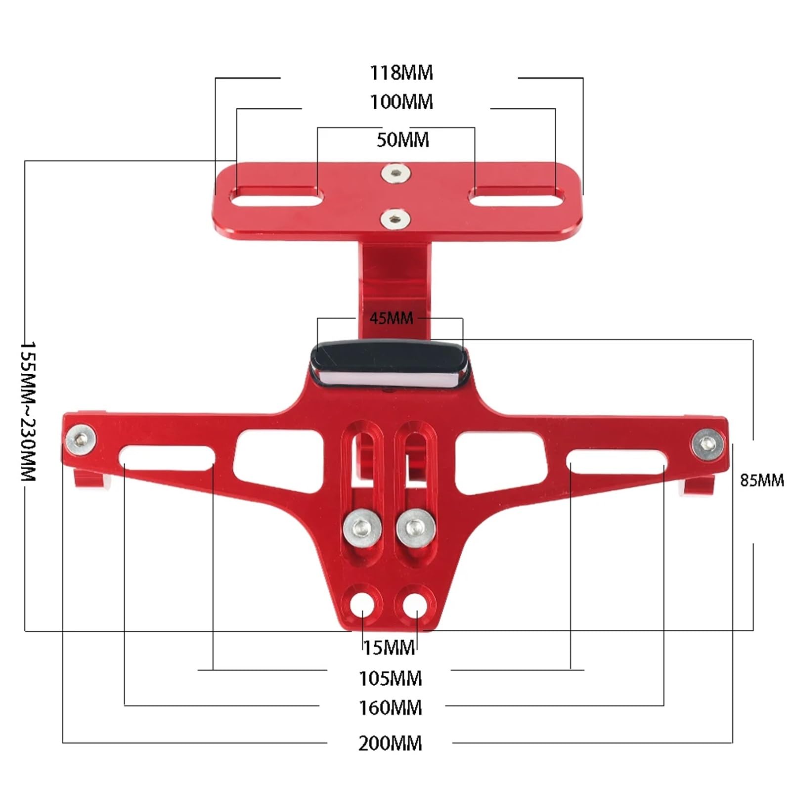 Support Plaque Immatriculation Moto - Alliage Aluminium CNC Réglable Universel | Rouge Sportif