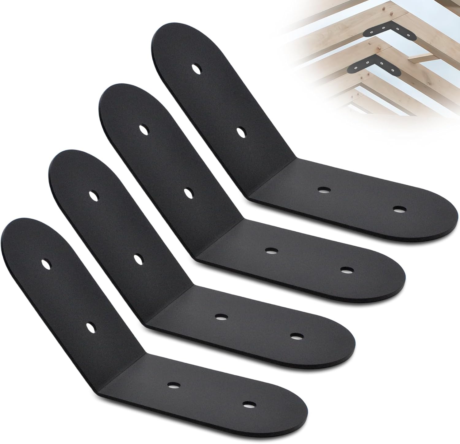 4-Pack 6" 45° Heavy-Duty Corner Brackets, 3mm Thick Steel L Braces with Pre-Drilled Holes, Rust-Resistant Powder Coating for Wood, Cabinets, Shelving, Furniture & DIY Projects