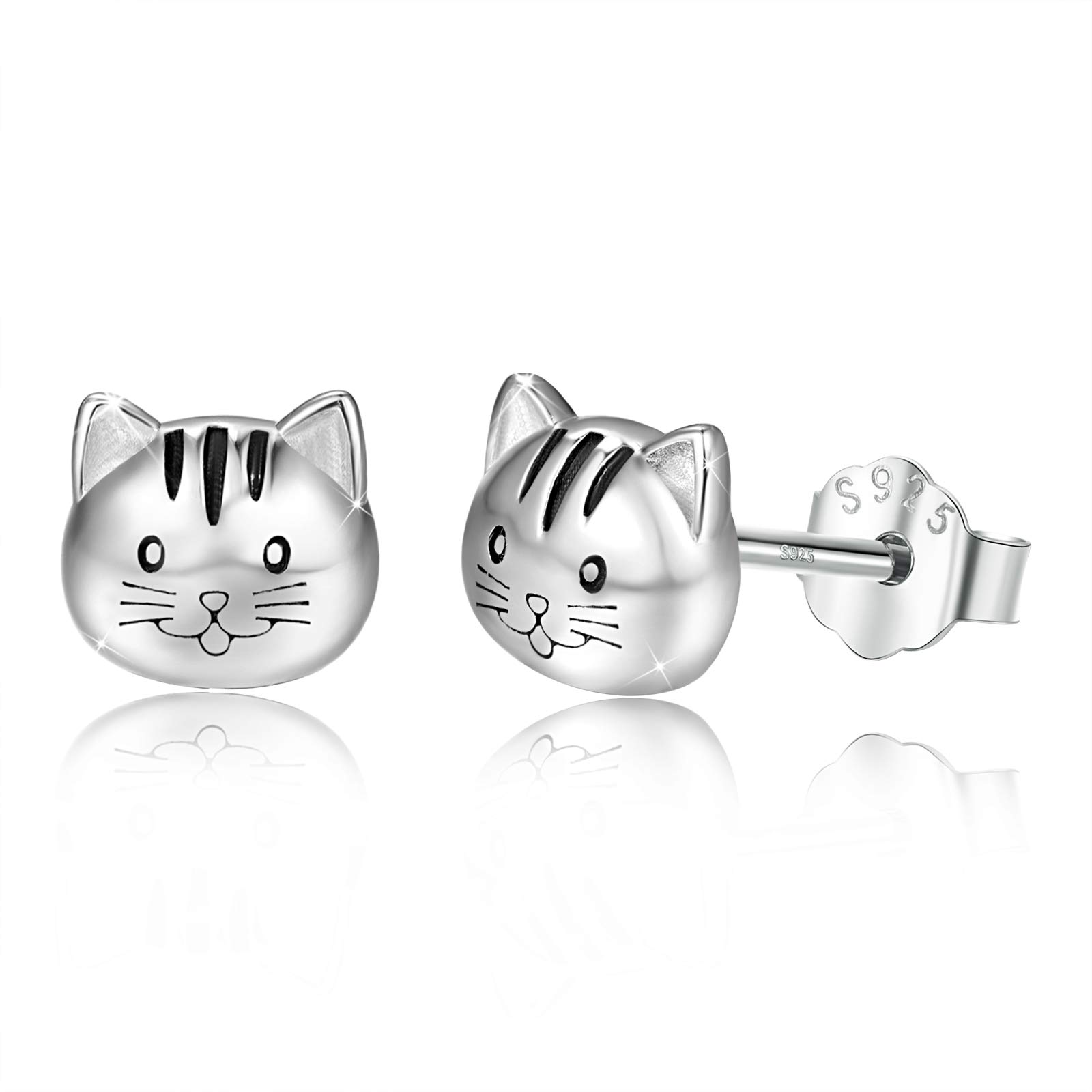925 Sterling Silver Cat Earrings, Hypoallergenic Kitten Studs Kitty Earring for Sensitive Ears Mother Day Present for Women Lovers with Packing Gift