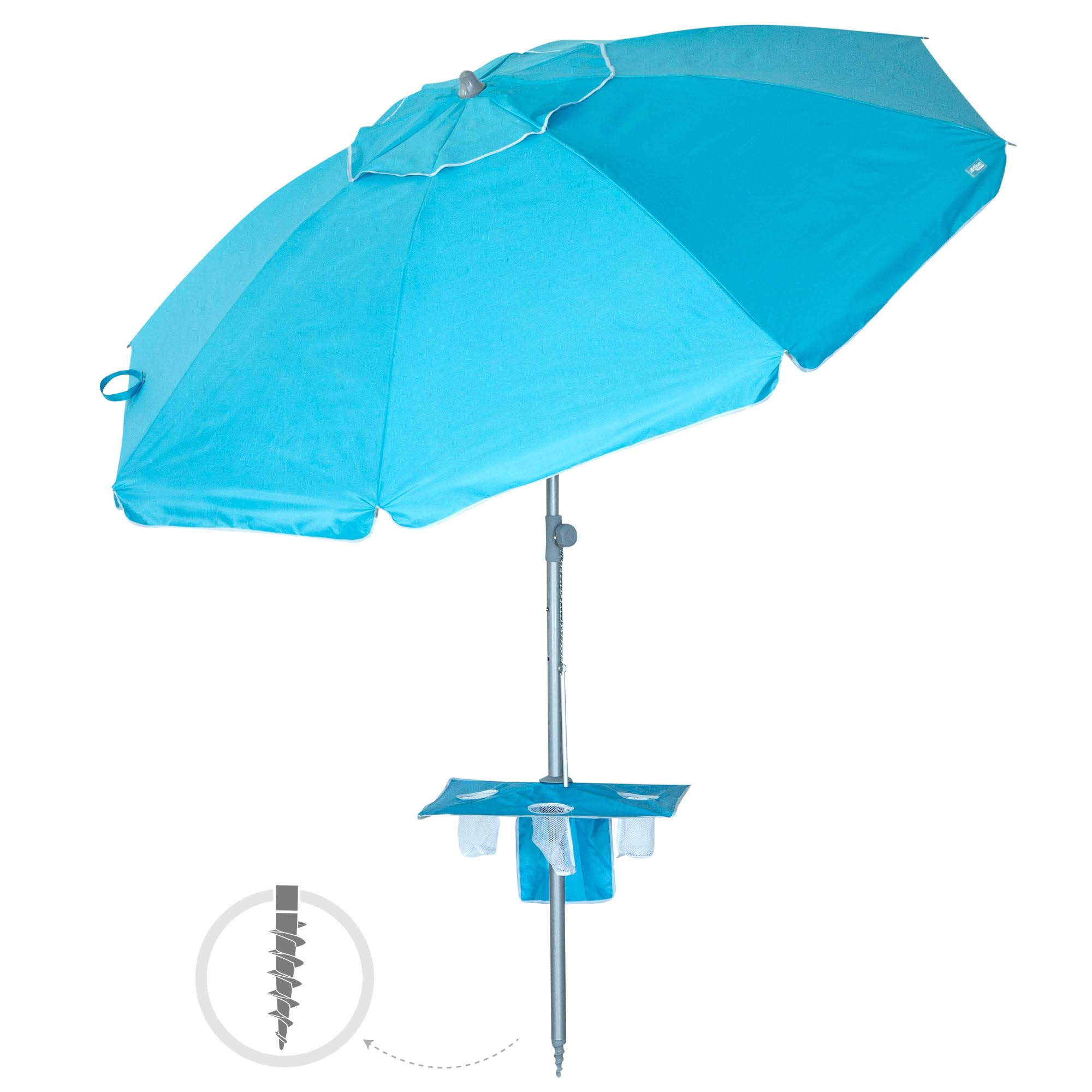 AKTIVE Beach Umbrella, Blue, 210 cm, Centre Table with Coaster, Hook, Steel Pole, Tilt and Height-Adjustable, Oxford Polyester Fabric, UV50 Protection, Large Parasols (62331), Multicolored