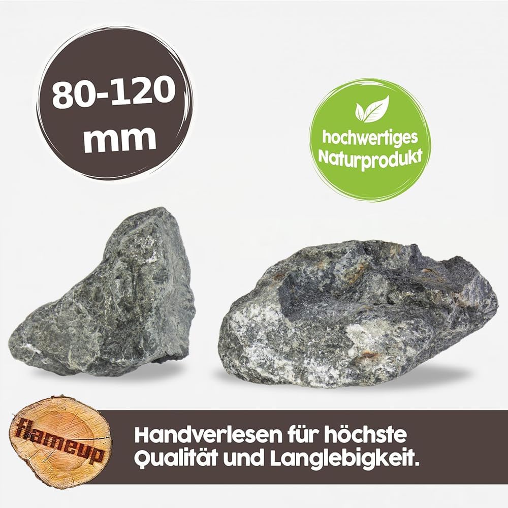 Diabas Saunasteine, 20 kg, 80-120 mm, vorgewaschene Aufgusssteine für Saunaofen, handverlesen, schadstofffreies Saunazubehör für alle Arten von Sauna