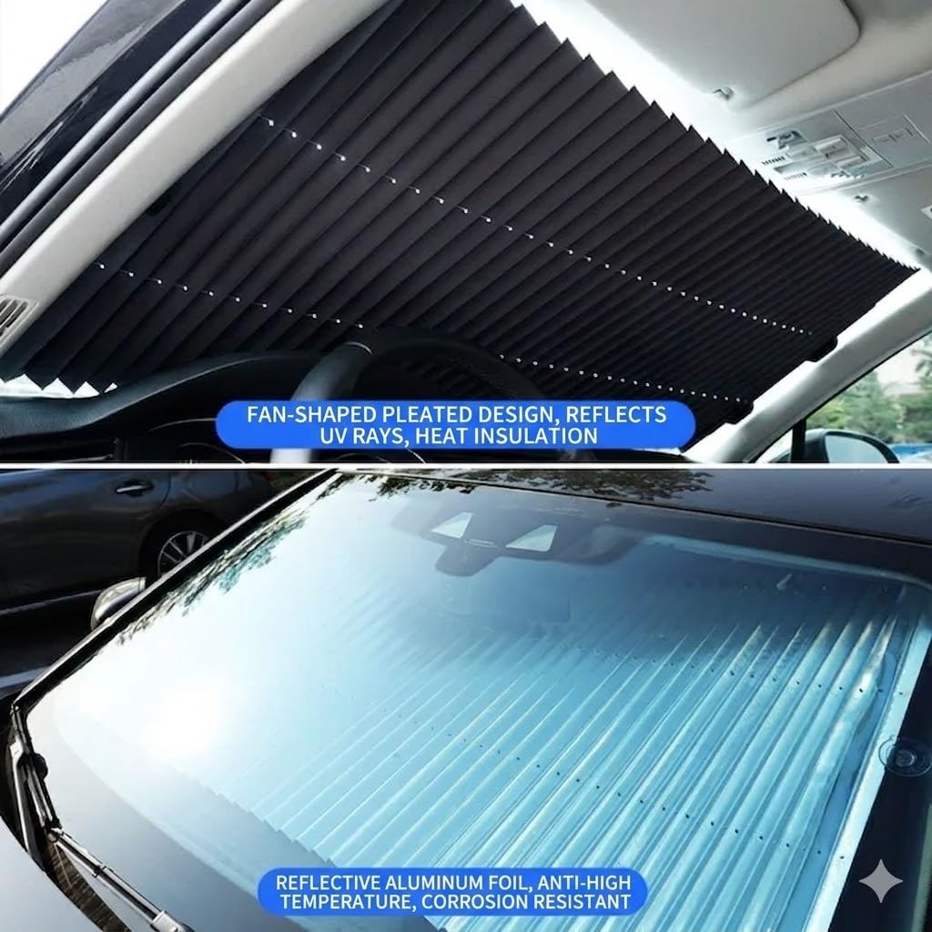 Tenda a Rullo Parasole Parabrezza Retrattile per Dacia Jogger Hybrid 140 2023-2026, Accessori Auto, Pellicola in Alluminio Riflettente Protezione Raggi UV,80cm