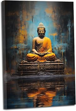 Buddha Canvas Wall Art Zen Buddha Statue Paintings Buddhist Spiritual Artwork Picture Prints Meditation Room Decor FramedBuddha-4,24x36inch 60x90cm