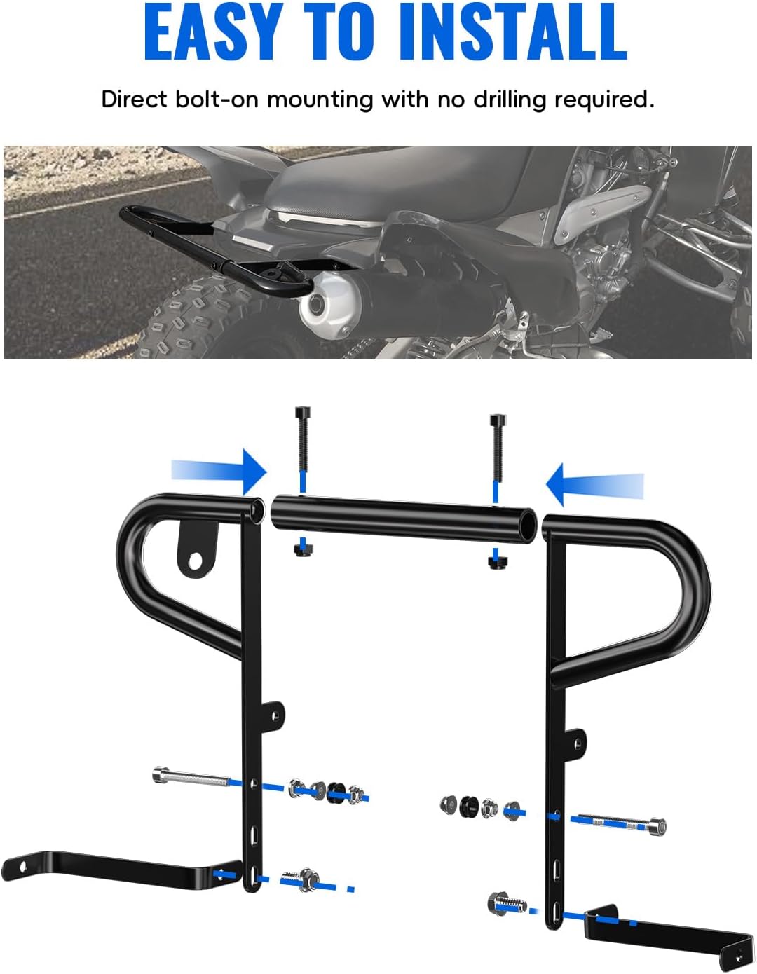 Rear Wide Grab Bar for Raptor 700 700r 06-24, ATV Rear Bumper Grab Bar Iron Rear Bumper Handrail for Yamaha Raptor 700 / 700R 2006-2024 Accessories