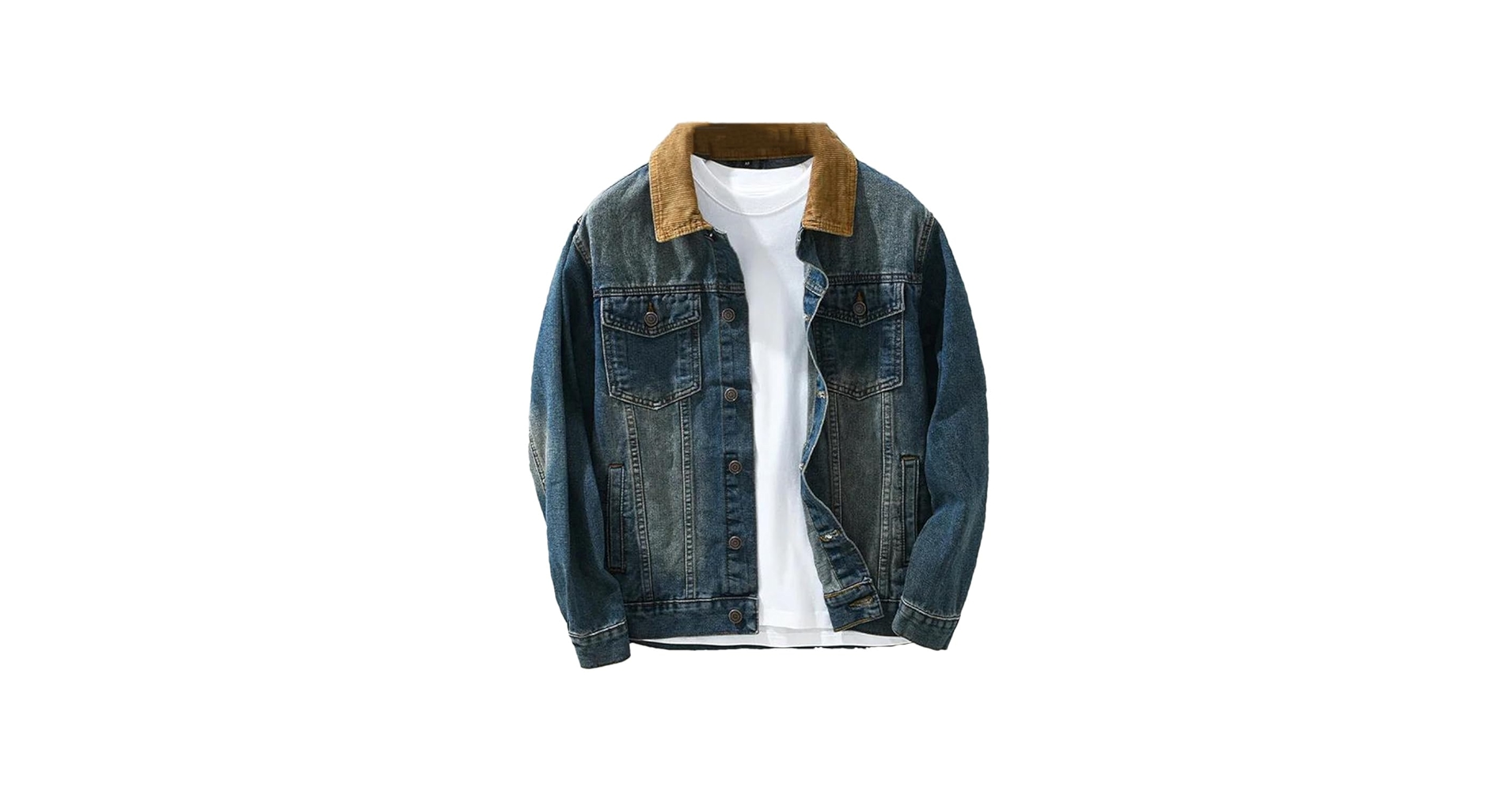 Men's Patchwork Denim Jacket Retro Casual Workwear, Ripped