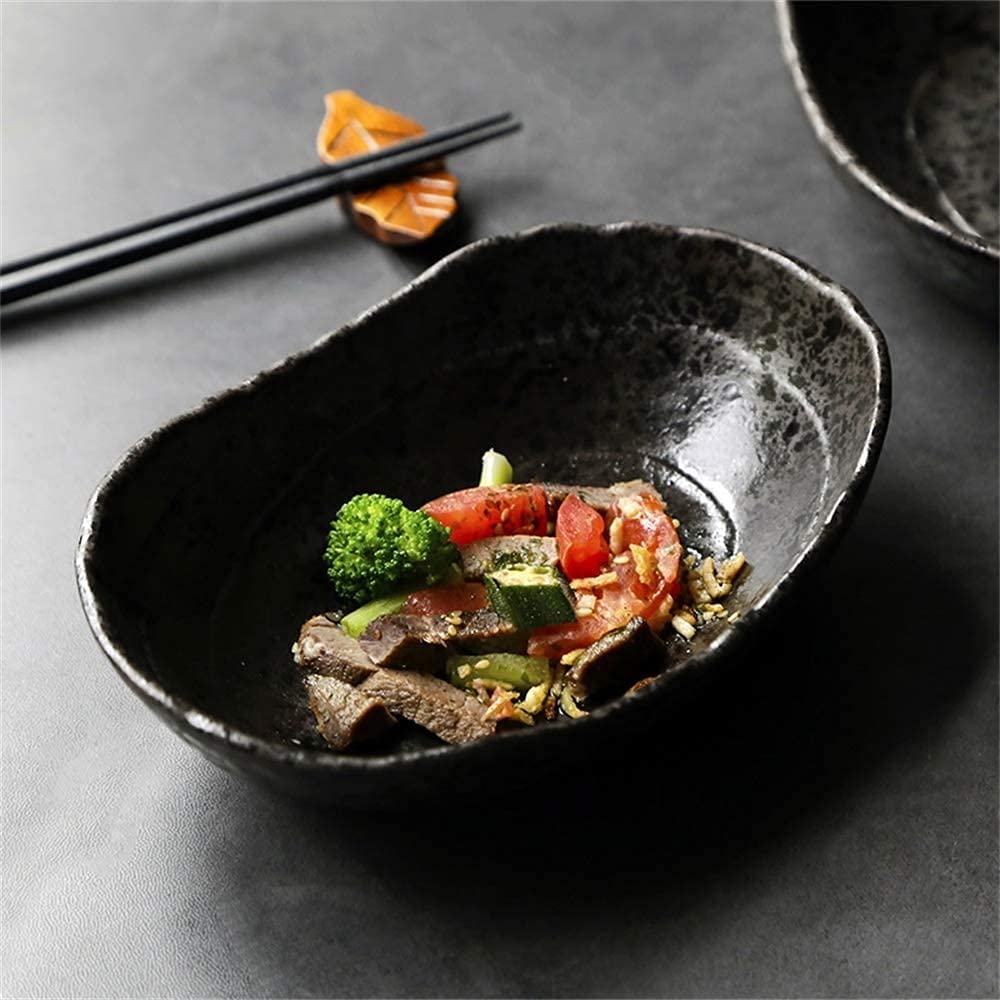 Cuencos para Pasta, Plato de cerámica, Plato de gres Negro, Plato de Sushi para Restaurante, Cuencos para ensaladas,