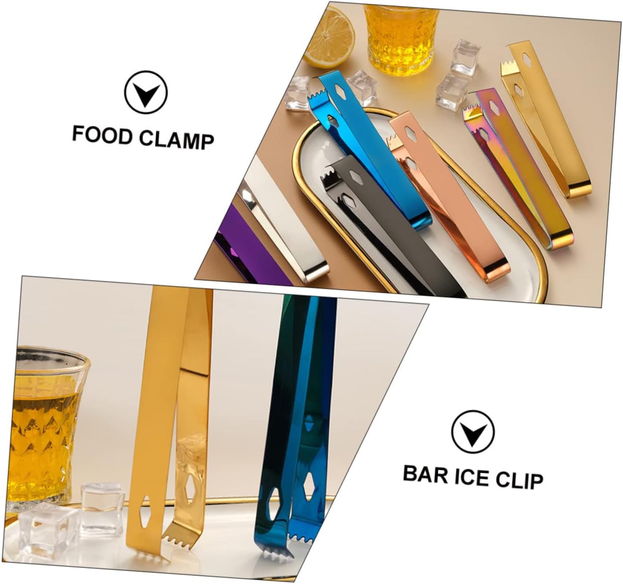 2pcs Stainless Steel Ice Tongs with Sawtooth Edge, Golden