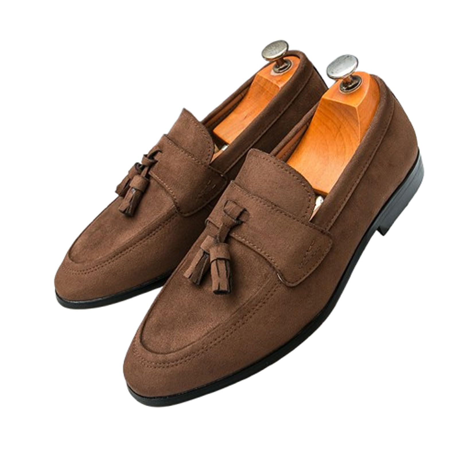 Blissbuilt Men’s Handmade Tassels Moccasins Suede Slip On Formal Loafer Shoes,Lightweight Comfortable Walking Shoes,Business Office Work School Shoes EU38-46