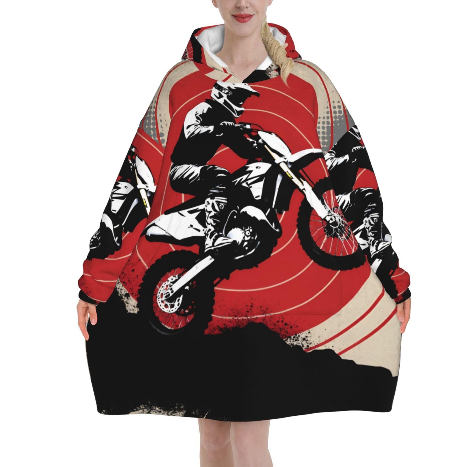 Asbwuo Unisex As Pic Snuggle Blanket Hoodie, Motocross Motorbike Athlete Soft Flannel Oversized Wearable Blanket With Hood, Ideal For Home, Study Or Camping
