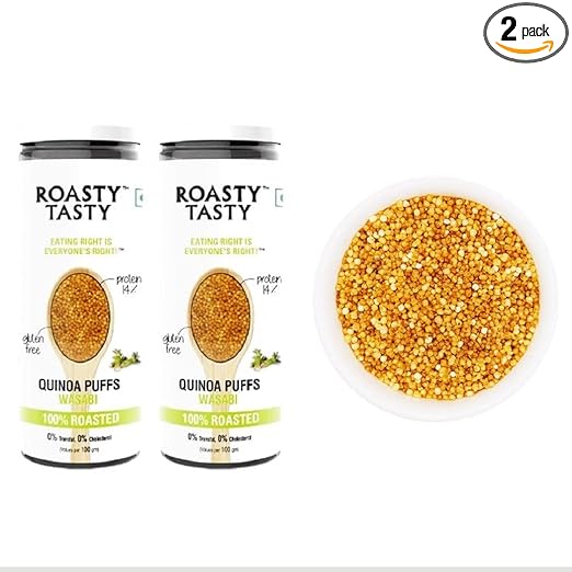 Roasted Quinoa Puffs - Flavoured Wasabi | 100% Roasted Healthy Snack| High Protein Snacks | Diet Snacks Food for Weight Loss | Multigrain Superfood | Combo Pack Offer: Pack of 2 - 120gm (60gm Each)