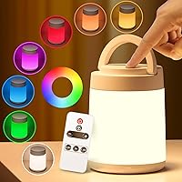 OneFire Kids Night Light: 10 Colors + 8 Dimmable Levels, Rechargeable Portable Touch & Remote Nursery Lamp, Cream White