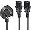 LINDY 30371 2.5m UK 3 Pin Plug to 2 x IEC C13 Splitter Extension Cable, Black