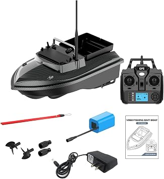 V060 RC Bait Boat for Fishing, 500m Control, 12000mAh 2kg Capacity, 160 Waypoints Navigation, GPS Positioning, Single Hoppers & Auto Return and Release