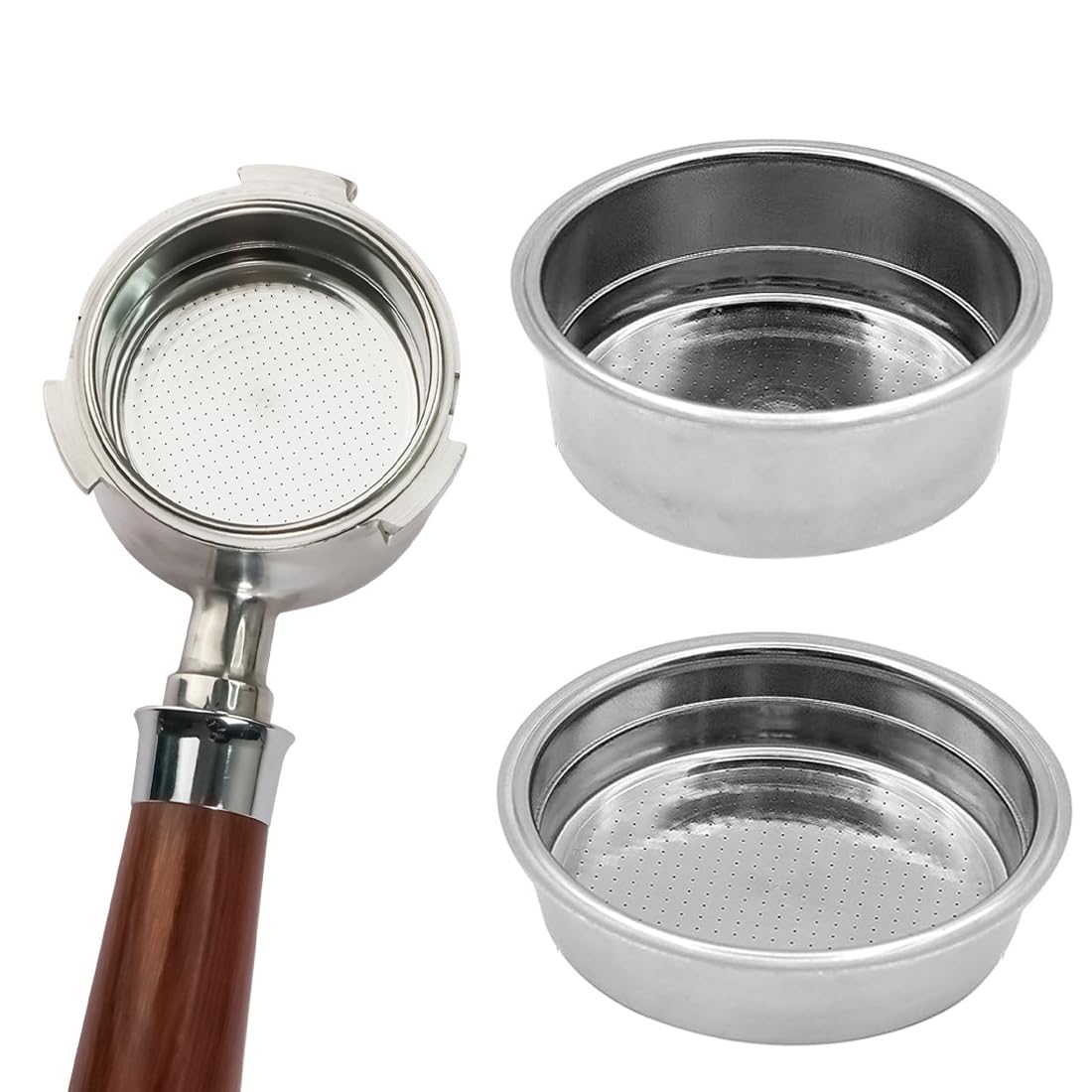 Filtro de café de acero inoxidable, 2 piezas, canasta de filtro expreso presurizado de doble capa, accesorio para portafiltros, compatible con cafeteras (51/53/58mm)