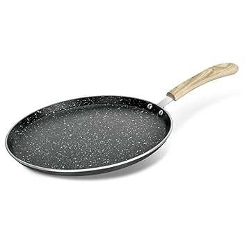BERGNER Bellini+ Aura Black Non Stick Tawa 26 cm, Sturdy Rivertless Construction with Soft Touch Wooden Finish Handle, Induction Bottom, Gas Ready
