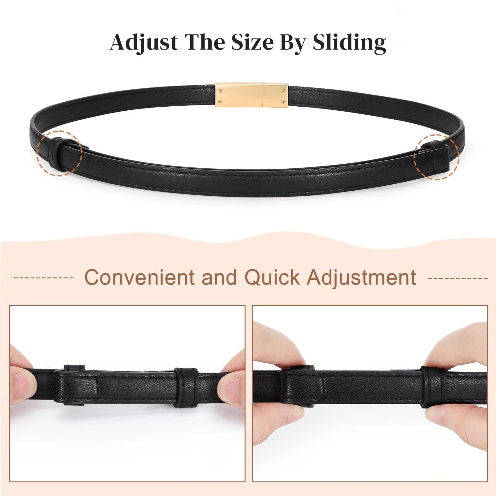 Lot de 2 ceintures en cuir pour femme, 1,8 cm de large, boucle de verrouillage dorée, pour robe, jeans, pull
