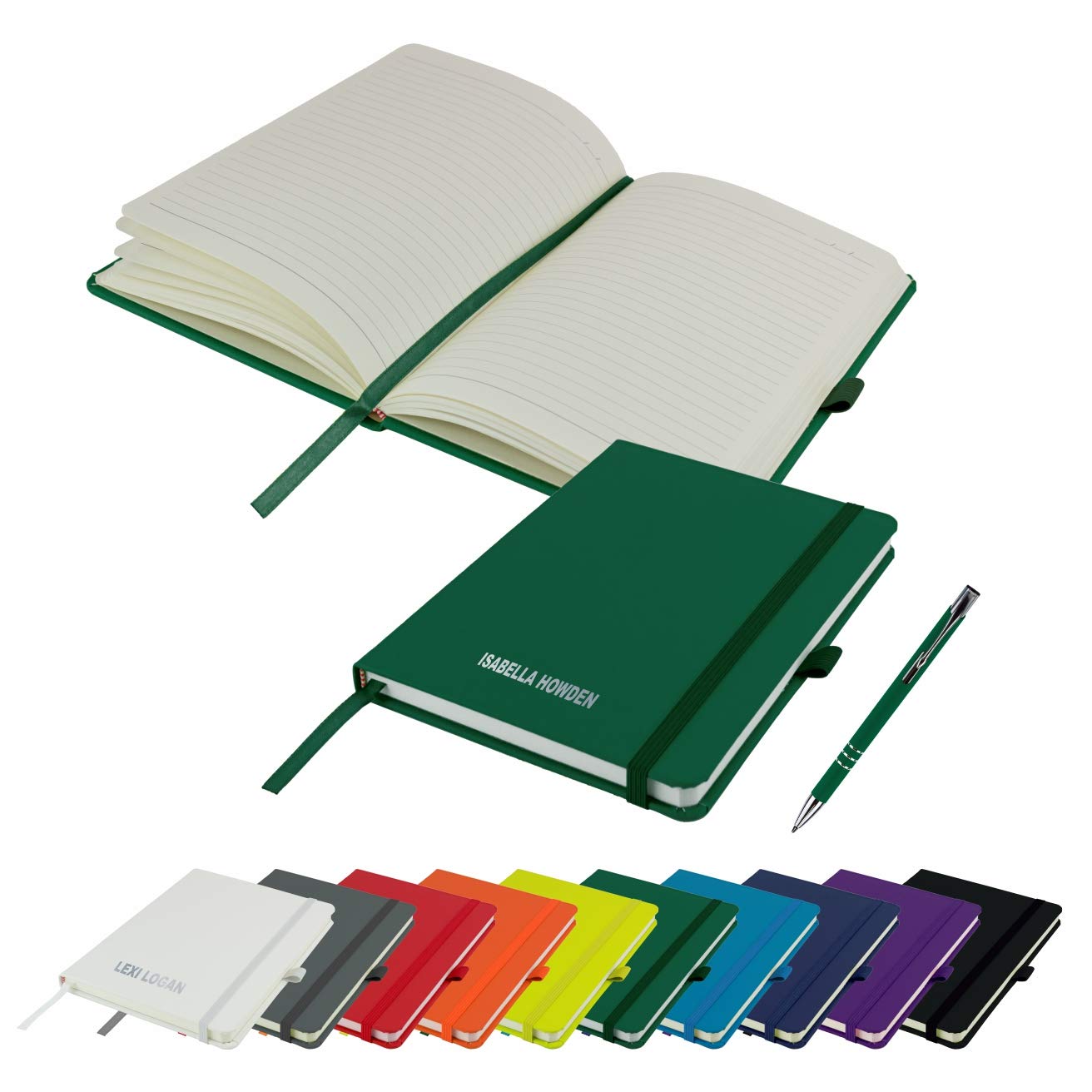 That's My Pencil Pastel Shades A5 Notebooks Personalised with name/Note Pad- Printed with Name with a matching pens (Bottle Green)