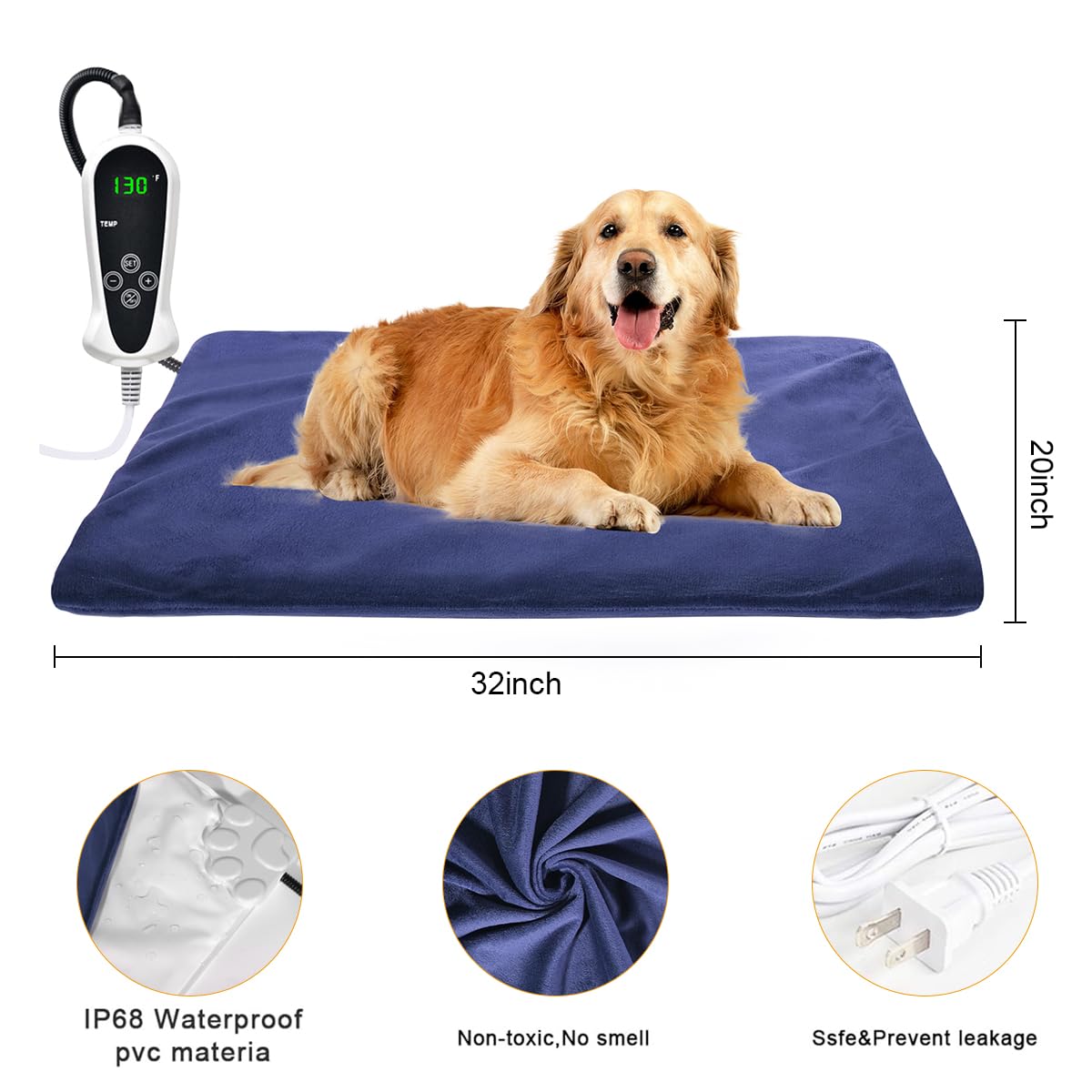 RIOGOO Tappetino riscaldante per Animali Domestici Tappetino riscaldante Grande, Cani e Gatti Elettrico per Cani e Gatti Tappetino per Interni（81x50cm）