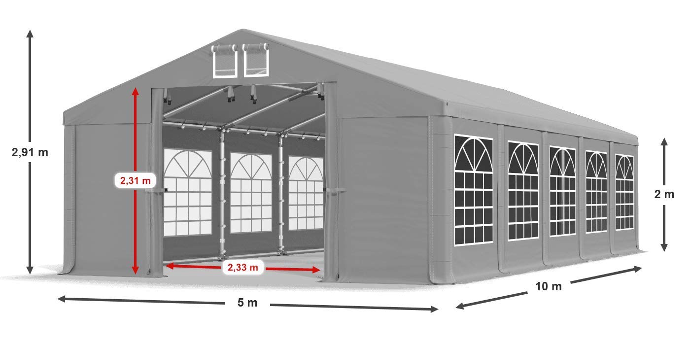 Partyzelt 5x10m wasserdicht grau Zelt 560g/m² PVC Plane ganzjährig Gartenzelt Winter ISD - Zeltgarage, Lagerzelt Winterfest, Dachzelt Hartschale, Zeltgarage Winterfest - Winterzelt