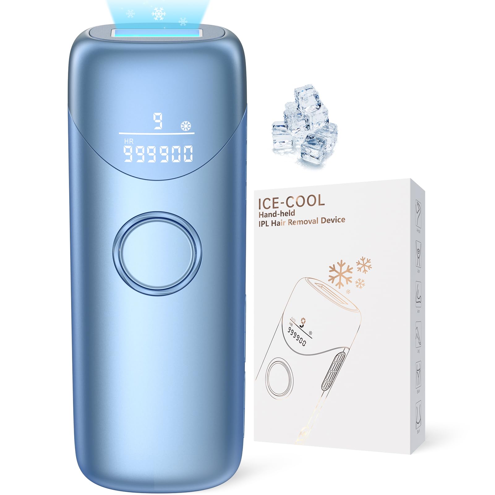 Laser Hair Removal Ubroo IPL Hair Removal Device with 5℃ Ice Cooling,Painless Laser Hair Removal for Women and Men,Full Body Use for Legs,Bikini,Armpits (Blue)
