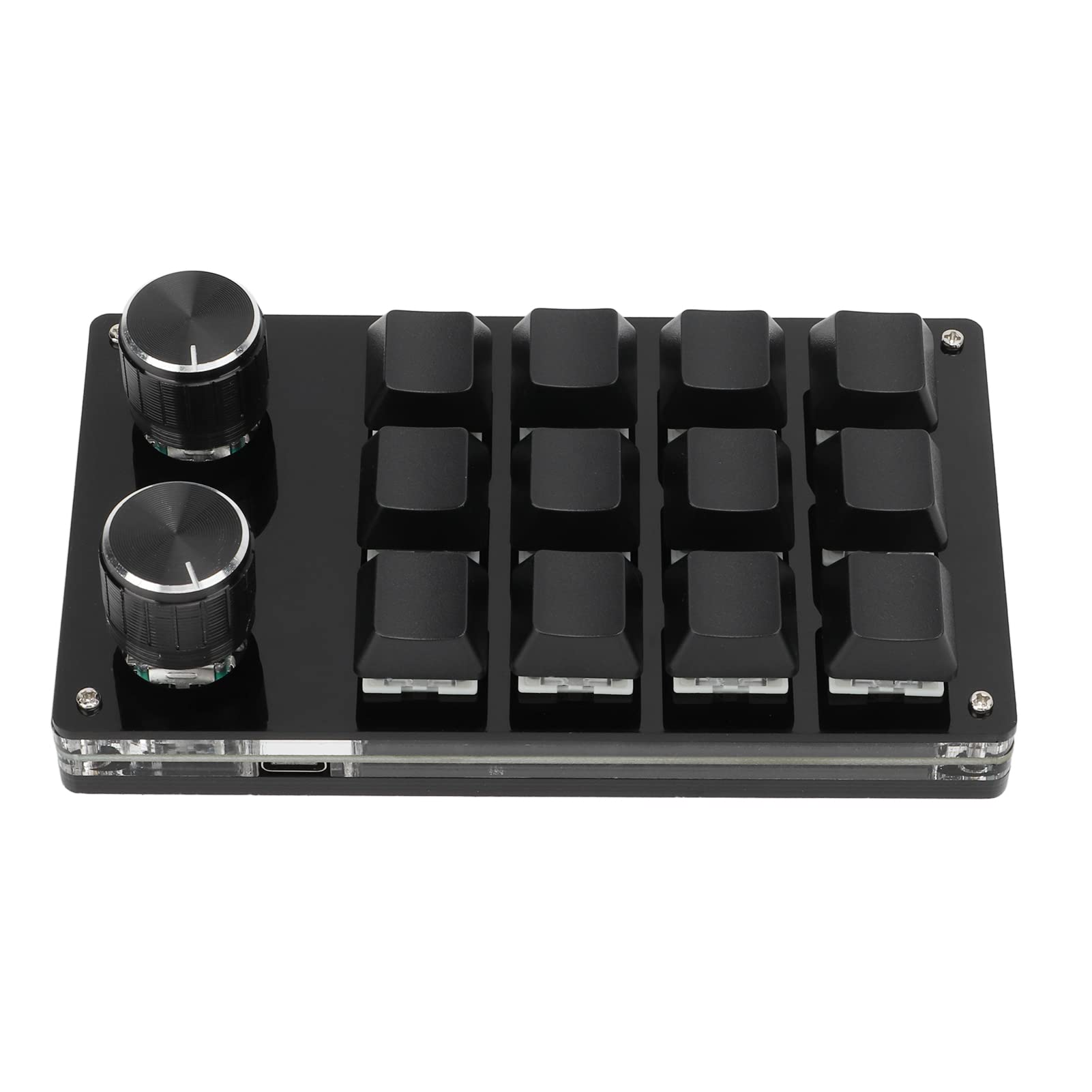 Tastiera meccanica macro a una mano, 12 tasti multifunzione, programmabile fai te, con manopola, tasti di scelta rapida per ufficio, laboratorio, gaming, PC, tastiera, acr (Tutto nero)
