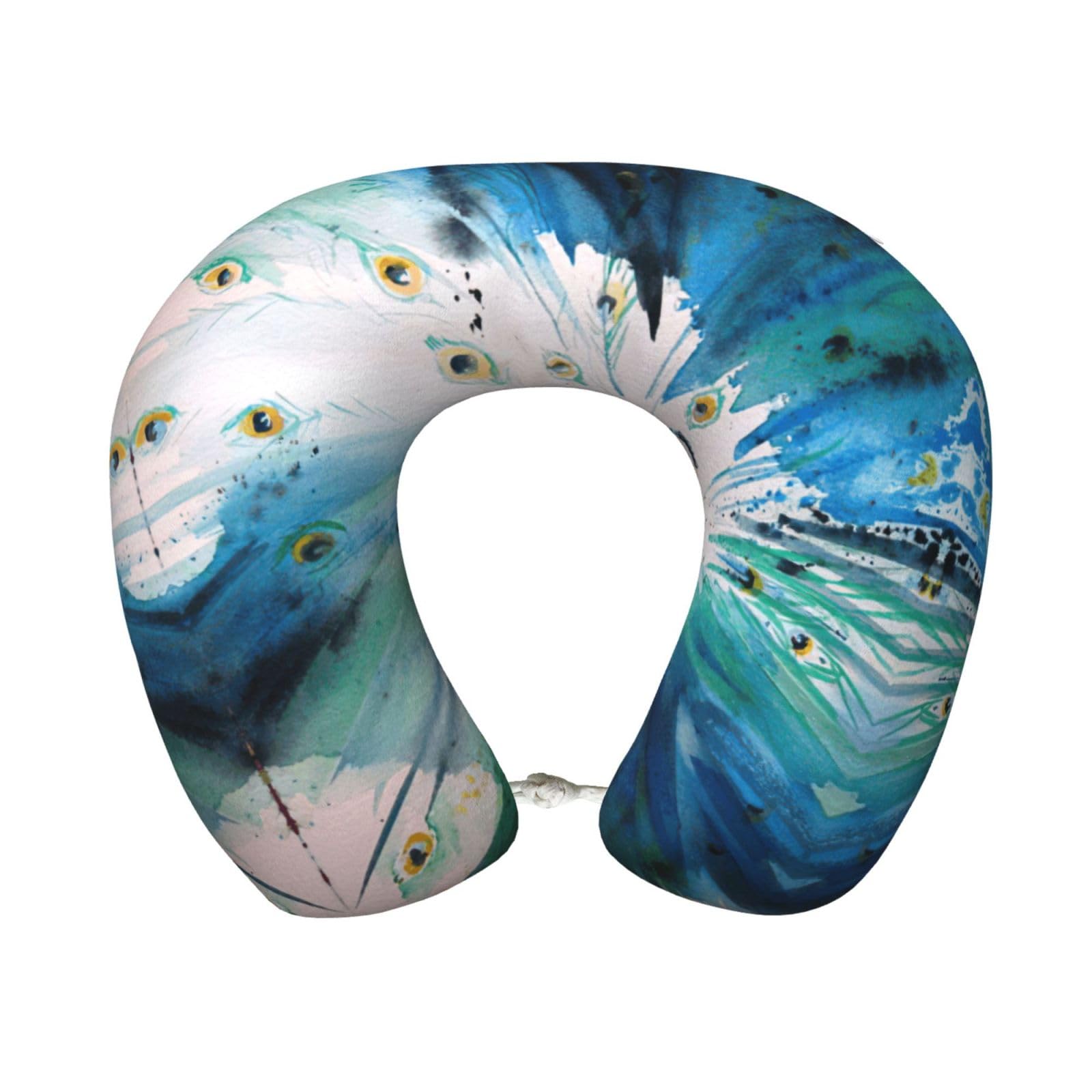 ASFgda U-Shape Memory Foam Cute Peacock Print Travel Pillow,Neck Support,Washable Cover For Airplane Car Home Office
