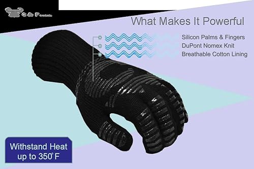 Miniatura 4 de G & F 1682 Dupont Nomex - Guantes resistentes al calor para cocinar, asar a la parrilla, chimenea y horno, guantes para barbacoa, se venden por 1