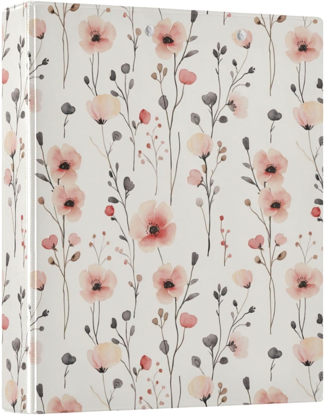 3 Ring Binder 1 Pack Feminine Watercolor Binder with 2 Pockets Three Ring Binder with 1.5 inch Round Ring for School or Office Supplies