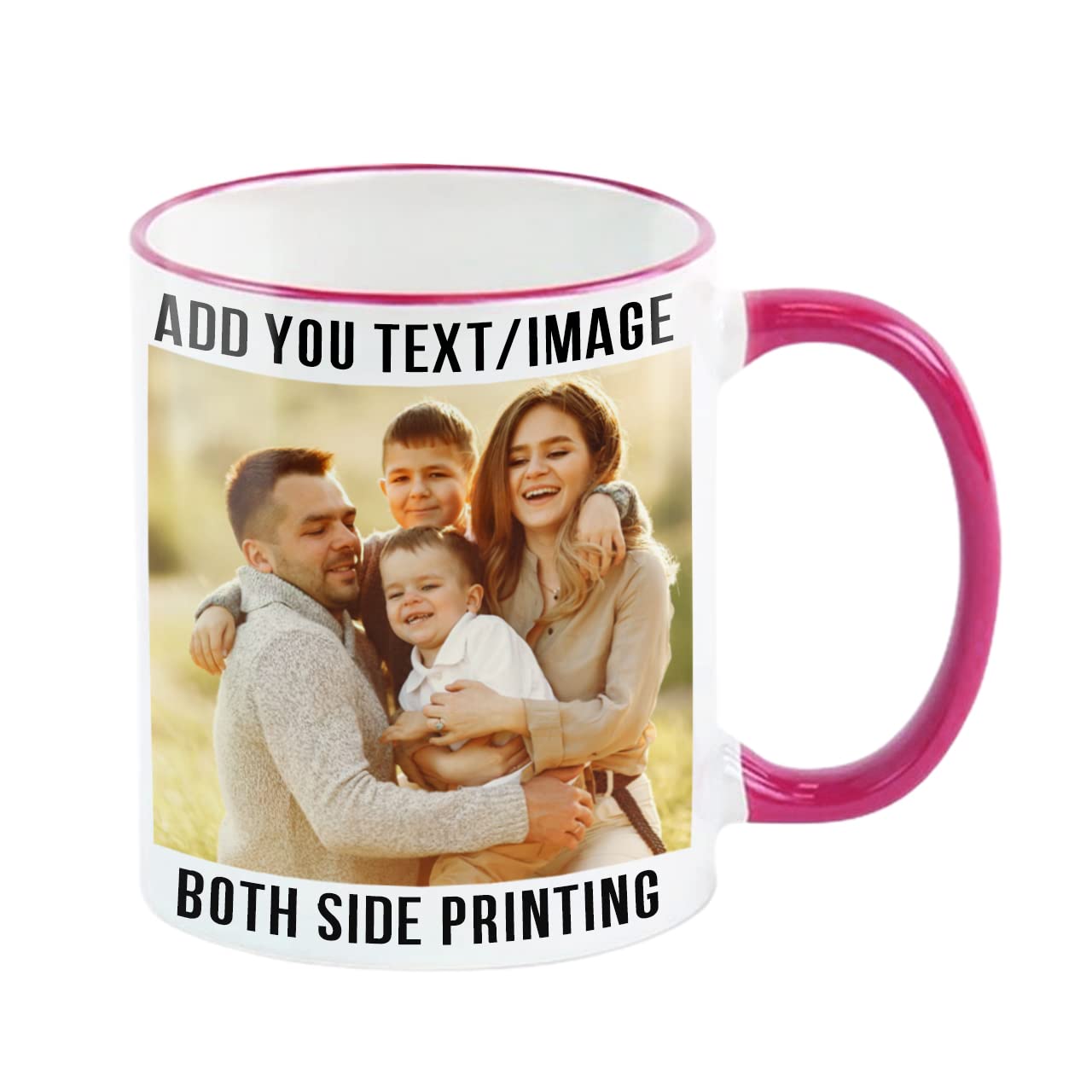PIVOI Custom Photo Coffee Mug with Pink Rim